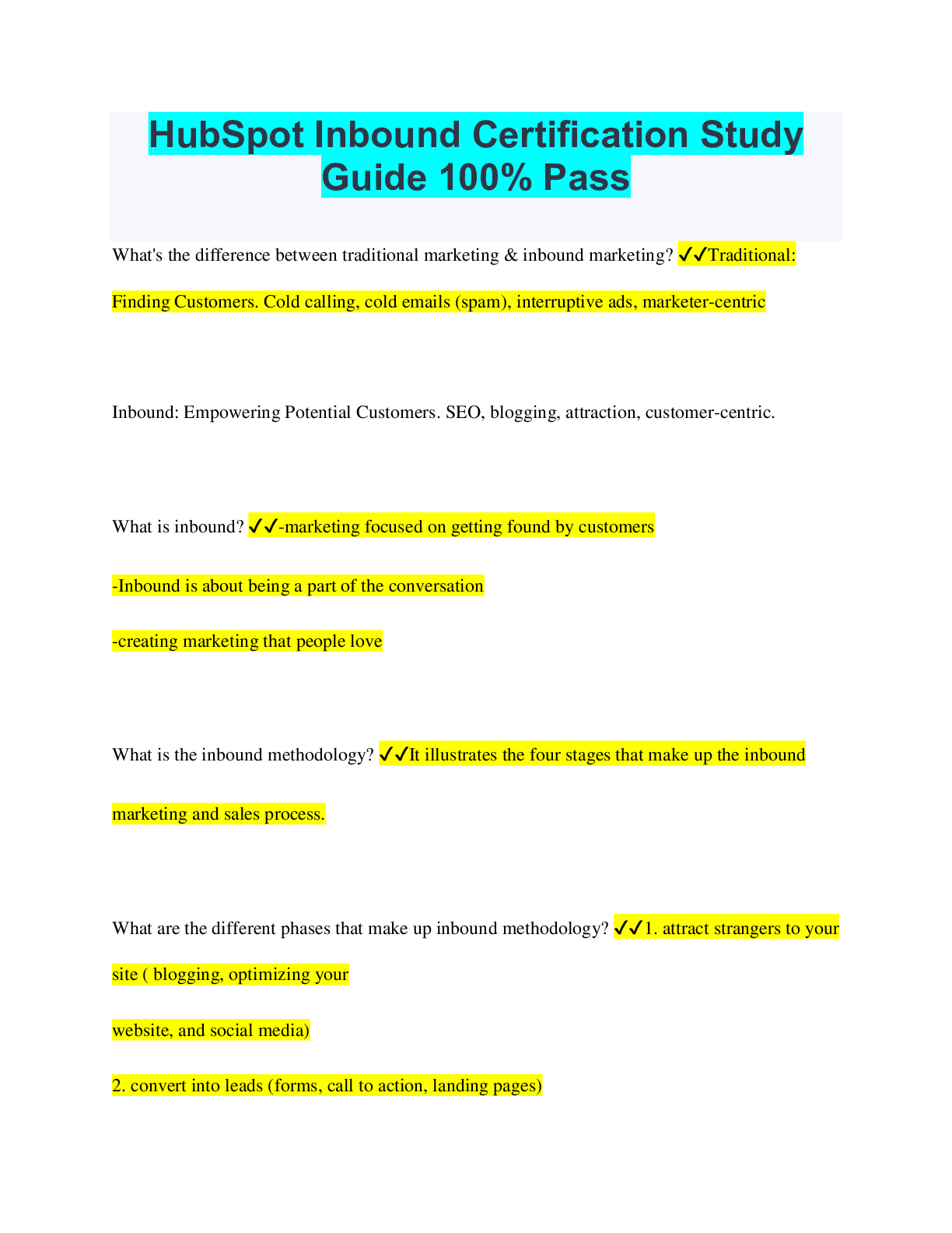 Preview image of HubSpot Inbound Certification Study Guide 100% Pass document